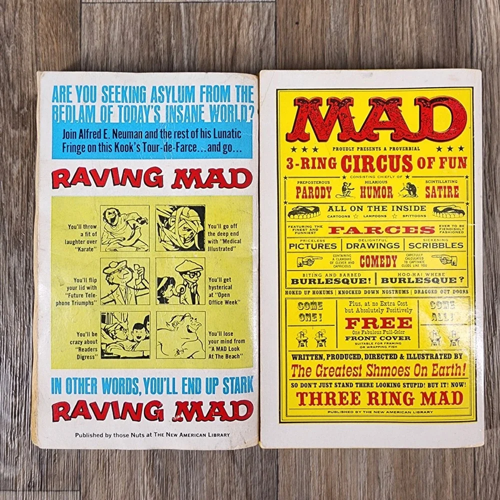 Vintage MAD Magazine Paperback Book Lot Raving MAD Three Ring MAD Signet 1960s